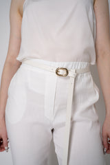 Fabiana Filippi 100% Leather Oval Buckle Belt in Off-White Vancouver. Shop Online or in Store.