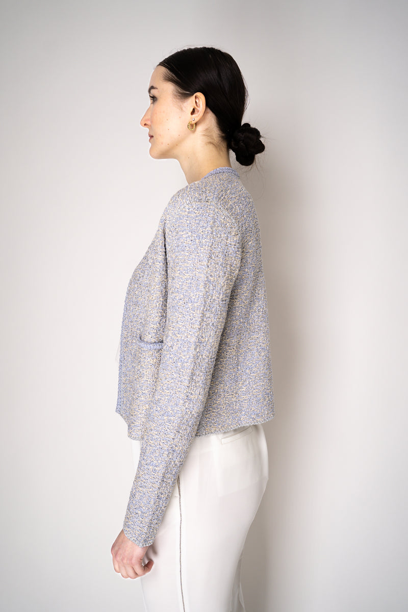Fabiana Filippi Bouclé Cardigan in Lavender and Beige with Silver Lurex Vancouver. Shop Online or in Store.