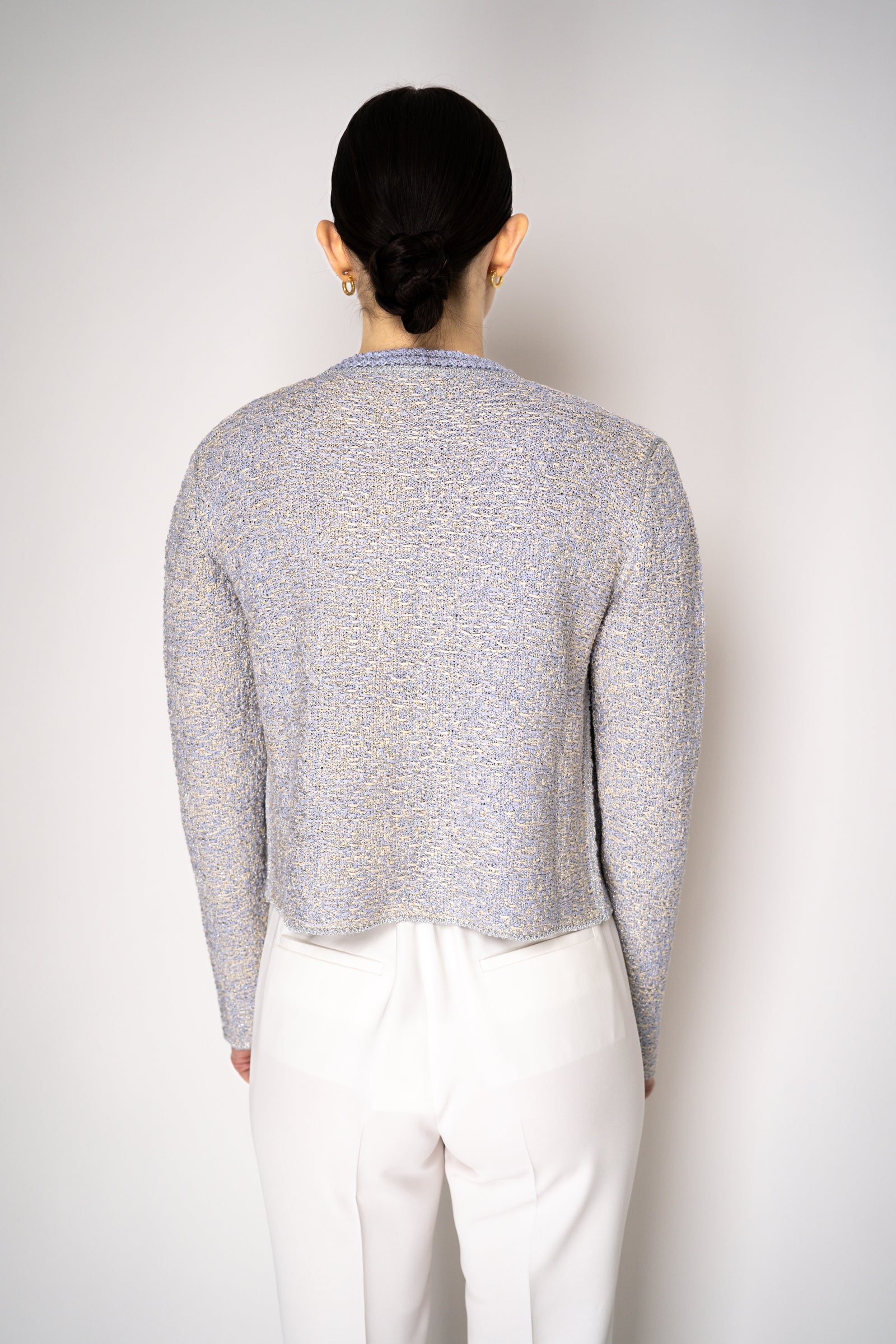Fabiana Filippi Bouclé Cardigan in Lavender and Beige with Silver