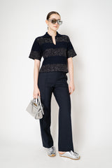 Fabiana Filippi Bouclé Knit Short Sleeve Top with Sequin Stripes in Navy Vancouver. Shop Online or in Store.