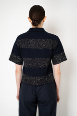 Fabiana Filippi Bouclé Knit Short Sleeve Top with Sequin Stripes in Navy Vancouver. Shop Online or in Store.
