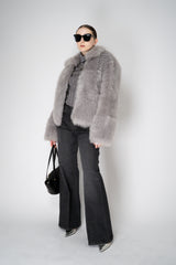 Fabiana Filippi Brushed Shearling Collared Coat in Light Grey Vancouver. Shop Online or in Store.
