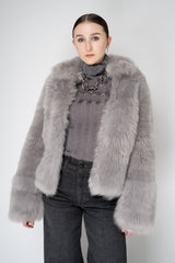 Fabiana Filippi Brushed Shearling Collared Coat in Light Grey Vancouver. Shop Online or in Store.