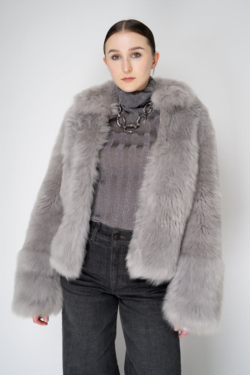 Fabiana Filippi Brushed Shearling Collared Coat in Light Grey Vancouver. Shop Online or in Store.