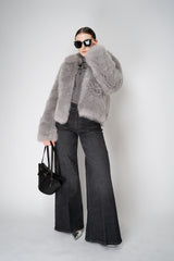 Fabiana Filippi Brushed Shearling Collared Coat in Light Grey Vancouver. Shop Online or in Store.