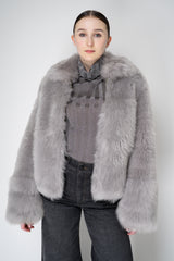 Fabiana Filippi Brushed Shearling Collared Coat in Light Grey Vancouver. Shop Online or in Store.