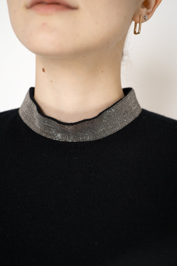 Fabiana Filippi Cashmere Blend Embellished Neckline Knit Mockneck Top in Black Vancouver. Shop Online or in Store.