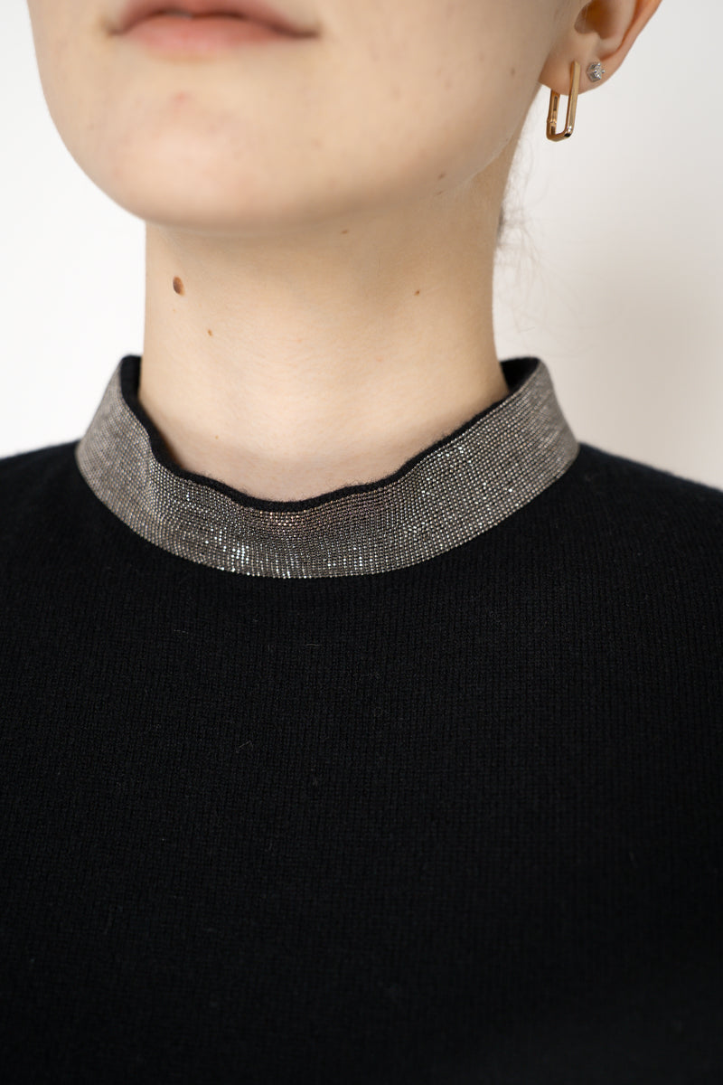 Fabiana Filippi Cashmere Blend Embellished Neckline Knit Mockneck Top in Black Vancouver. Shop Online or in Store.