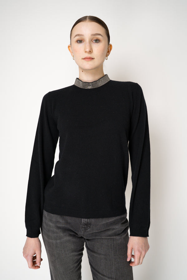 Fabiana Filippi Cashmere Blend Embellished Neckline Knit Mockneck Top in Black Vancouver. Shop Online or in Store.