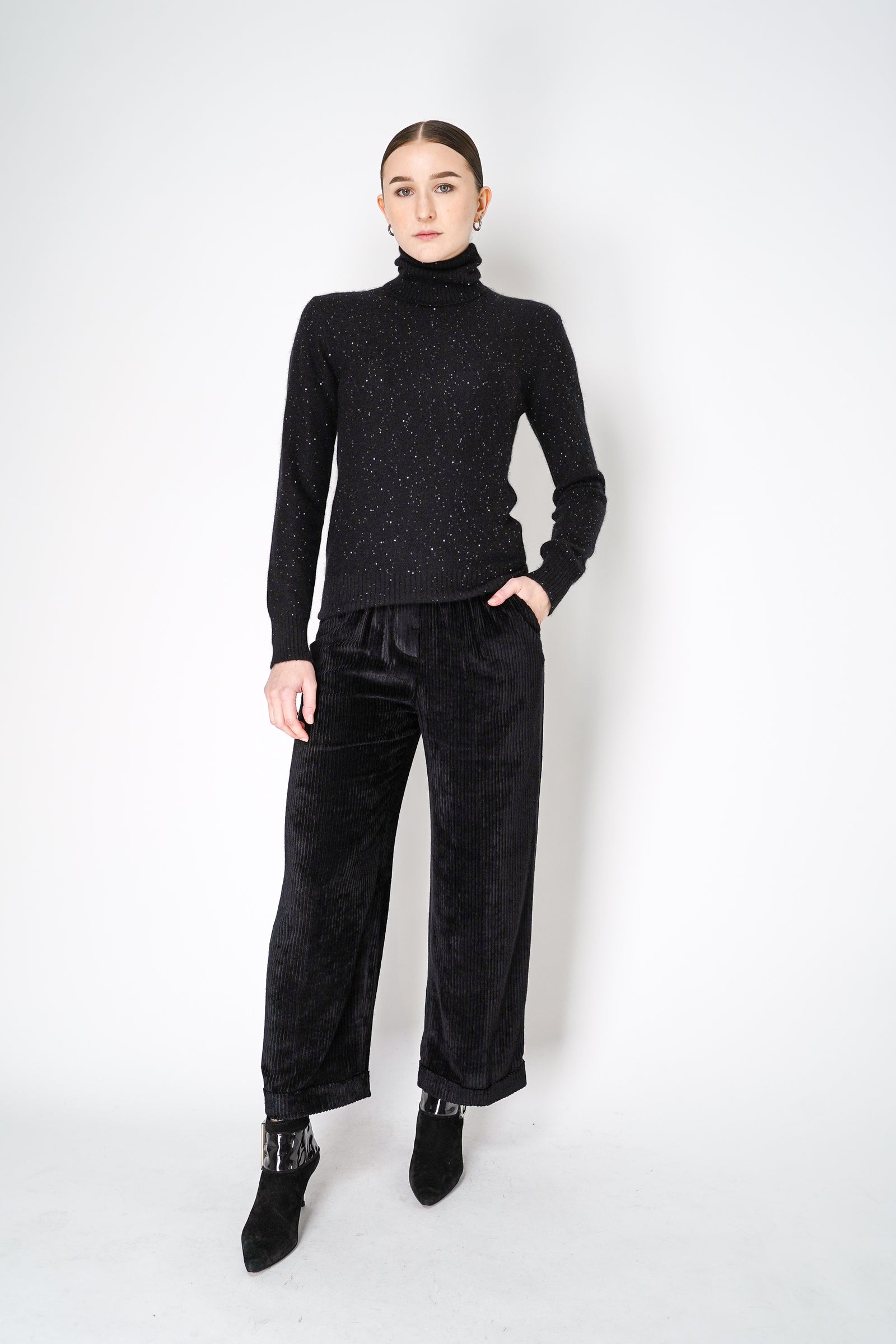 Fabiana Filippi Cashmere Blend Knit Sequined Turtleneck Sweater in