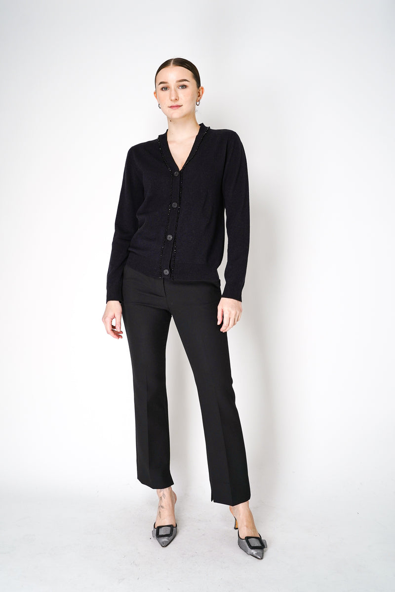 Fabiana Filippi Cashmere Blend Knitted Cardigan with Beaded Neckline in Black Vancouver. Shop Online or in Store.