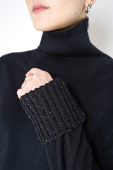 Fabiana Filippi Cashmere Blend Knitted Sweater with Up-Turned Sequined Cuffs in Black Vancouver. Shop Online or in Store.