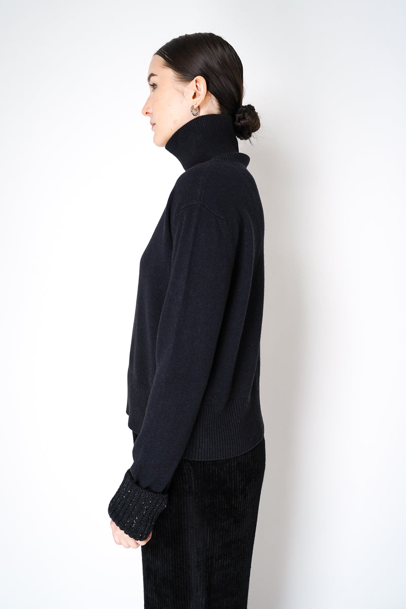 Fabiana Filippi Cashmere Blend Knitted Sweater with Up-Turned Sequined Cuffs in Black Vancouver. Shop Online or in Store.
