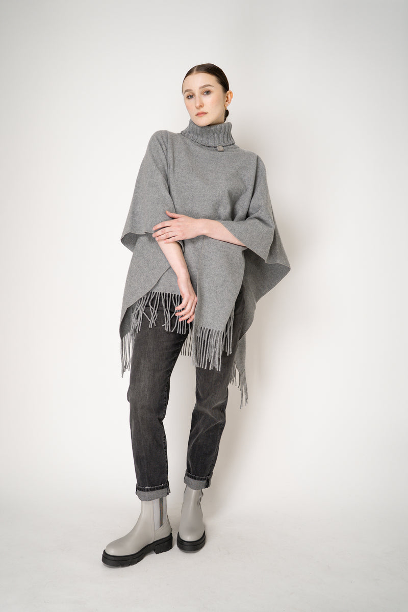 Fabiana Filippi Cashmere Blend Turtleneck Poncho in Grey Vancouver. Shop Online or in Store.