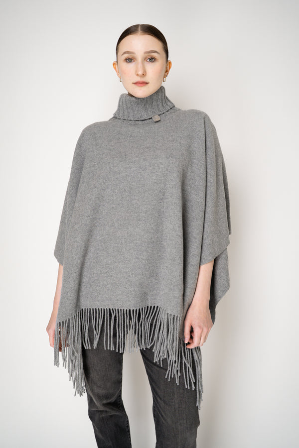 Fabiana Filippi Cashmere Blend Turtleneck Poncho in Grey Vancouver. Shop Online or in Store.