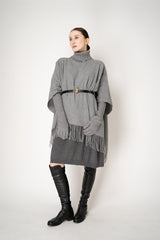 Fabiana Filippi Cashmere Blend Turtleneck Poncho in Grey Vancouver. Shop Online or in Store.