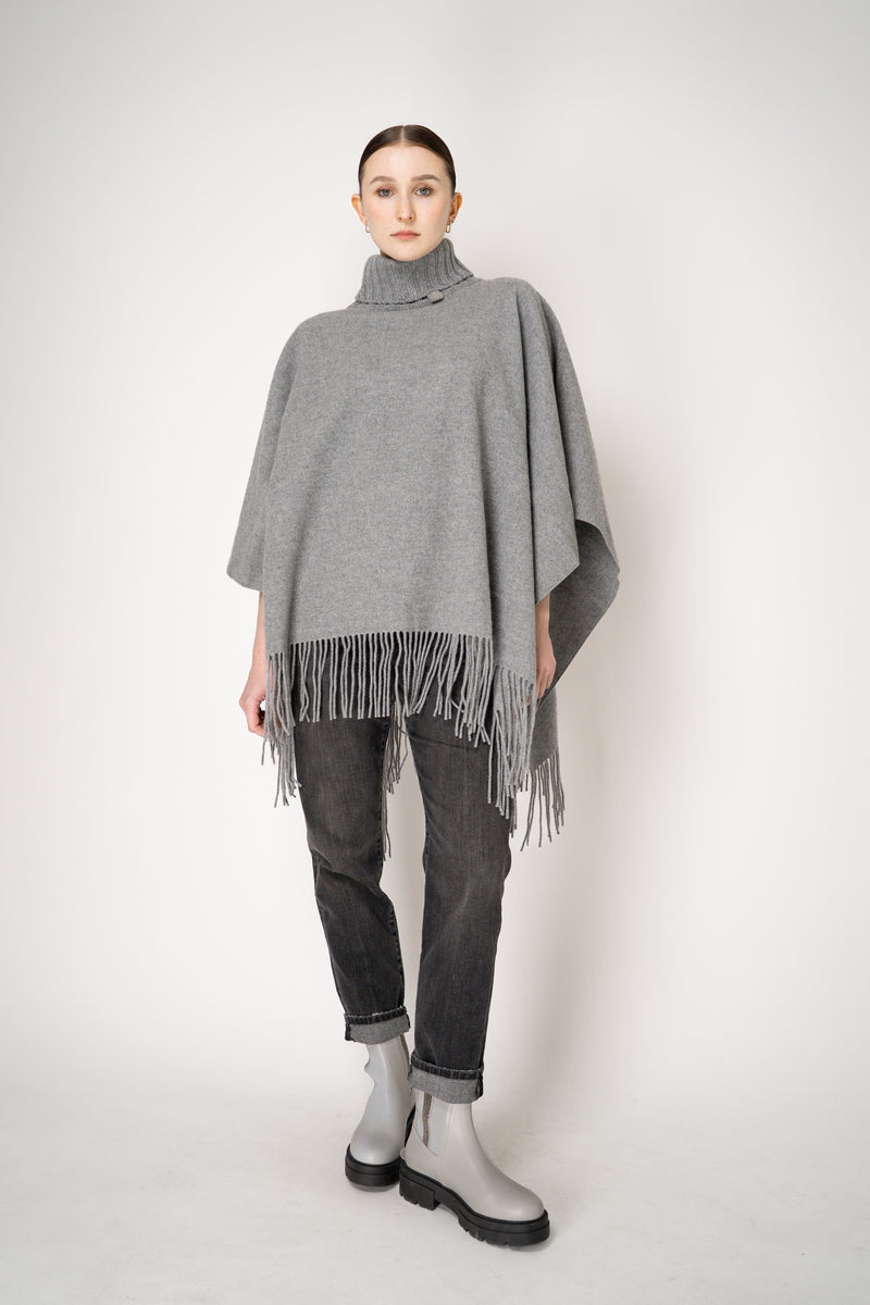 Fabiana Filippi Cashmere Blend Turtleneck Poncho in Grey Vancouver. Shop Online or in Store.