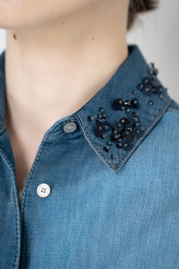 Fabiana Filippi Chambray Denim Vest with Beading Details Vancouver. Shop Online or in Store.