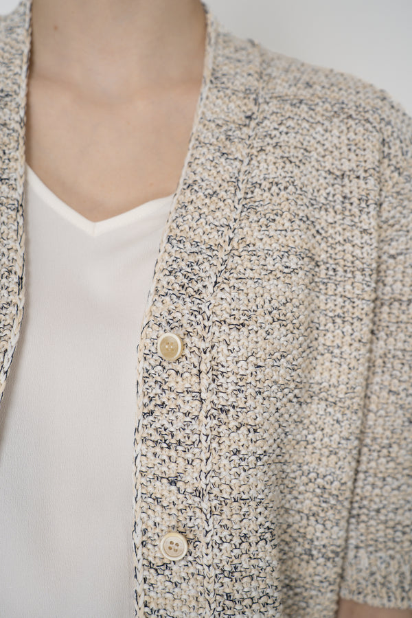 Fabiana Filippi Chunky Knit Short Sleeve Cardigan in Neutral Multicolour Yarn Vancouver. Shop Online or in Store.