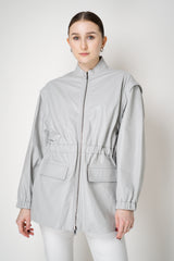 Fabiana Filippi Cinched Leather Safari Jacket with Removable Sleeves in Light Grey Vancouver. Shop Online or in Store.