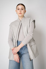 Fabiana Filippi Cinched Leather Safari Jacket with Removable Sleeves in Light Grey Vancouver. Shop Online or in Store.