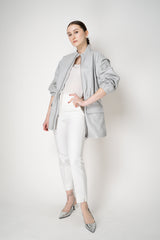 Fabiana Filippi Cinched Leather Safari Jacket with Removable Sleeves in Light Grey Vancouver. Shop Online or in Store.