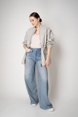 Fabiana Filippi Cinched Leather Safari Jacket with Removable Sleeves in Light Grey Vancouver. Shop Online or in Store.
