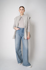 Fabiana Filippi Cinched Leather Safari Jacket with Removable Sleeves in Light Grey Vancouver. Shop Online or in Store.