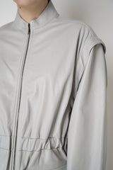 Fabiana Filippi Cinched Leather Safari Jacket with Removable Sleeves in Light Grey Vancouver. Shop Online or in Store.