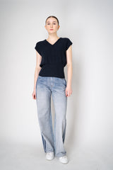 Fabiana Filippi Cotton-Linen Knit Vest with Tonal Sequin Details Throughout in Navy Vancouver. Shop Online or in Store.