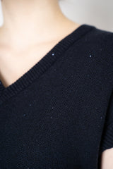 Fabiana Filippi Cotton-Linen Knit Vest with Tonal Sequin Details Throughout in Navy Vancouver. Shop Online or in Store.