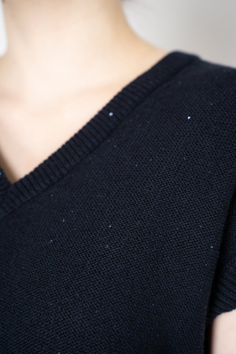 Fabiana Filippi Cotton-Linen Knit Vest with Tonal Sequin Details Throughout in Navy Vancouver. Shop Online or in Store.