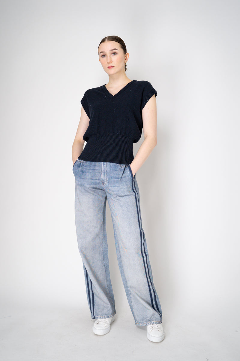 Fabiana Filippi Cotton-Linen Knit Vest with Tonal Sequin Details Throughout in Navy Vancouver. Shop Online or in Store.