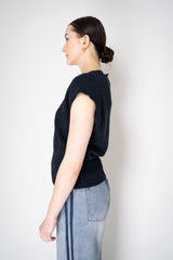 Fabiana Filippi Cotton-Linen Knit Vest with Tonal Sequin Details Throughout in Navy Vancouver. Shop Online or in Store.