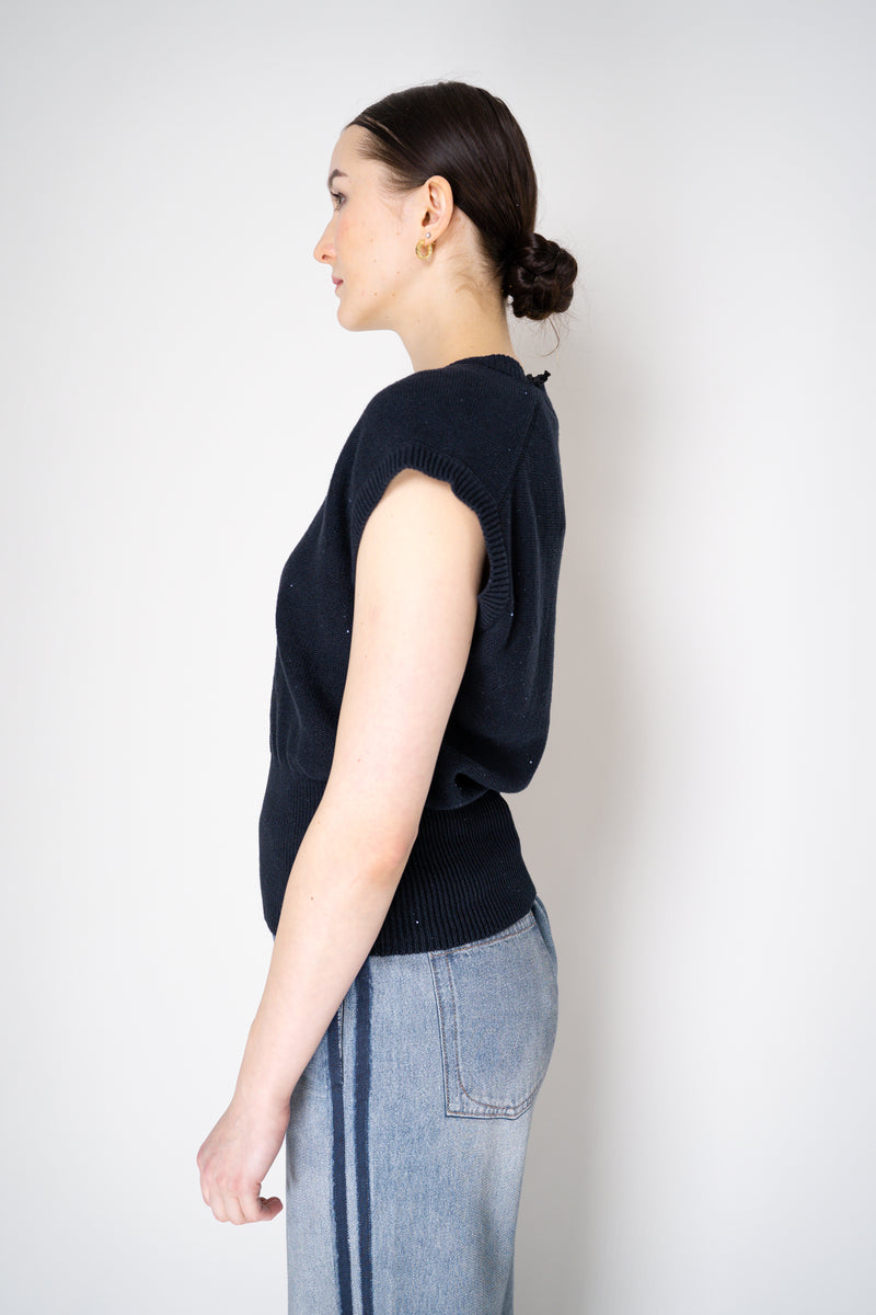 Fabiana Filippi Cotton-Linen Knit Vest with Tonal Sequin Details Throughout in Navy Vancouver. Shop Online or in Store.