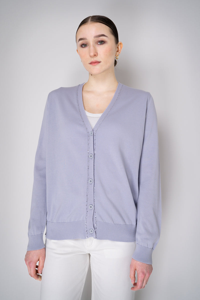 Fabiana Filippi Cotton Knit Cardigan with Sequin Neckline in Lavender Vancouver. Shop Online or in Store.