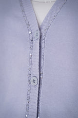 Fabiana Filippi Cotton Knit Cardigan with Sequin Neckline in Lavender Vancouver. Shop Online or in Store.