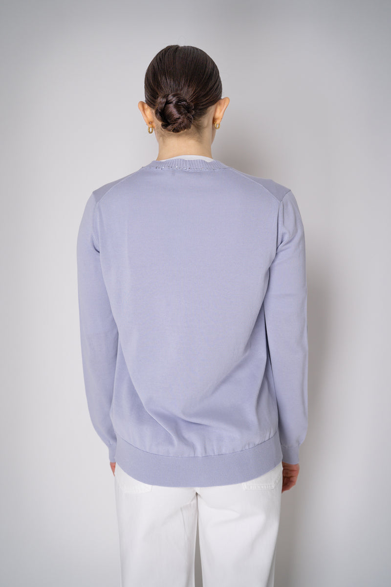 Fabiana Filippi Cotton Knit Cardigan with Sequin Neckline in Lavender Vancouver. Shop Online or in Store.