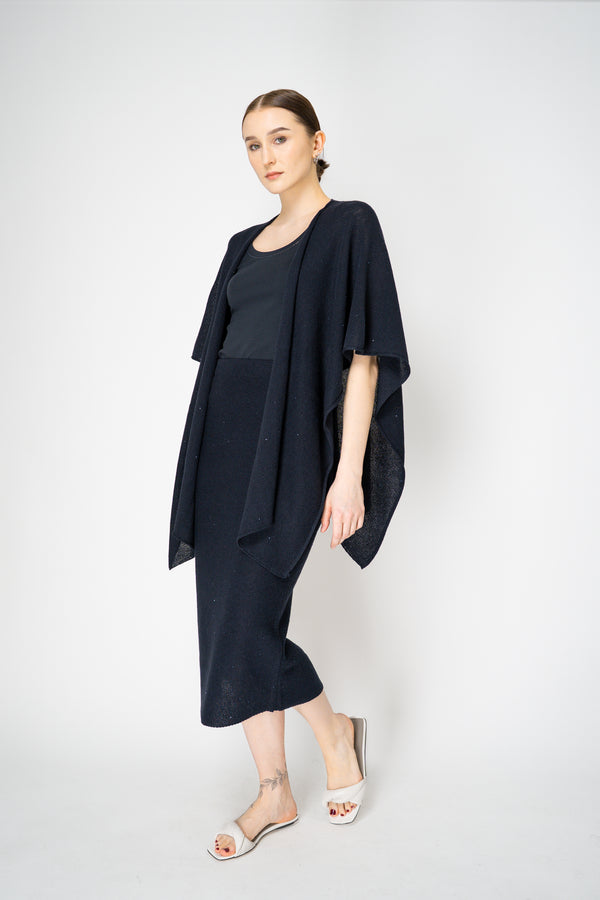 Fabiana Filippi Cotton Linen Knit Skirt with Sequin Details in Navy Vancouver. Shop Online or in Store.