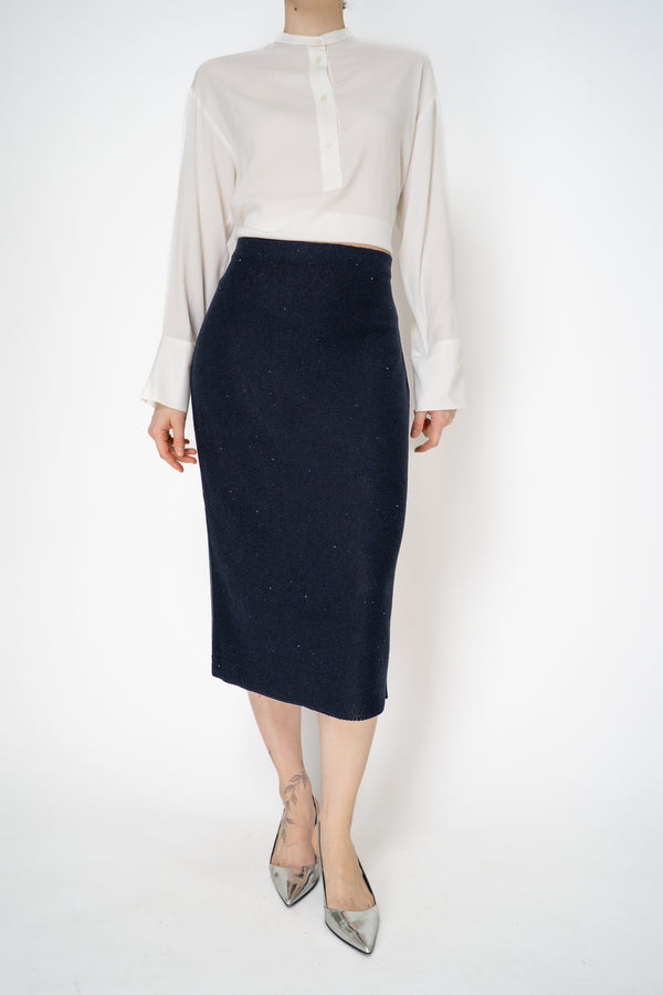 Fabiana Filippi Cotton Linen Knit Skirt with Sequin Details in Navy Vancouver. Shop Online or in Store.