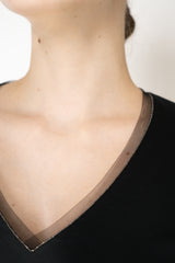 Fabiana Filippi Cotton Stretch V-neck Top in Black Vancouver. Shop Online or in Store.