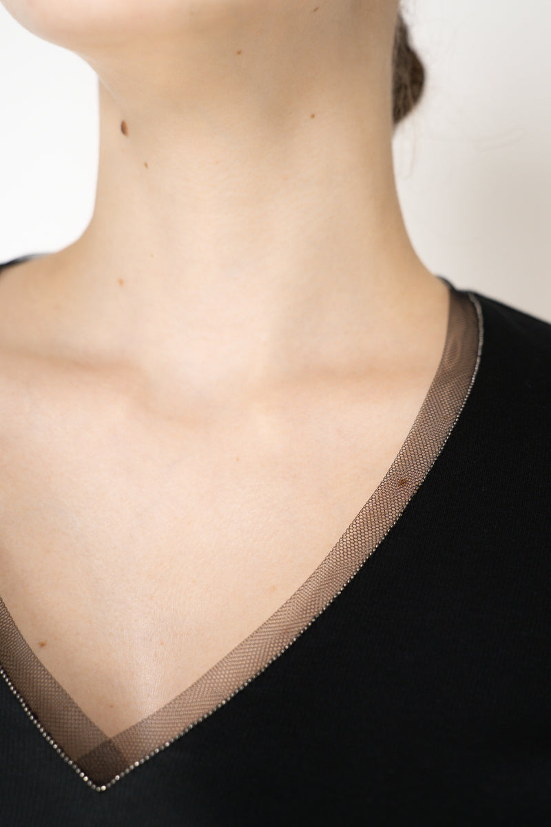 Fabiana Filippi Cotton Stretch V-neck Top in Black Vancouver. Shop Online or in Store.