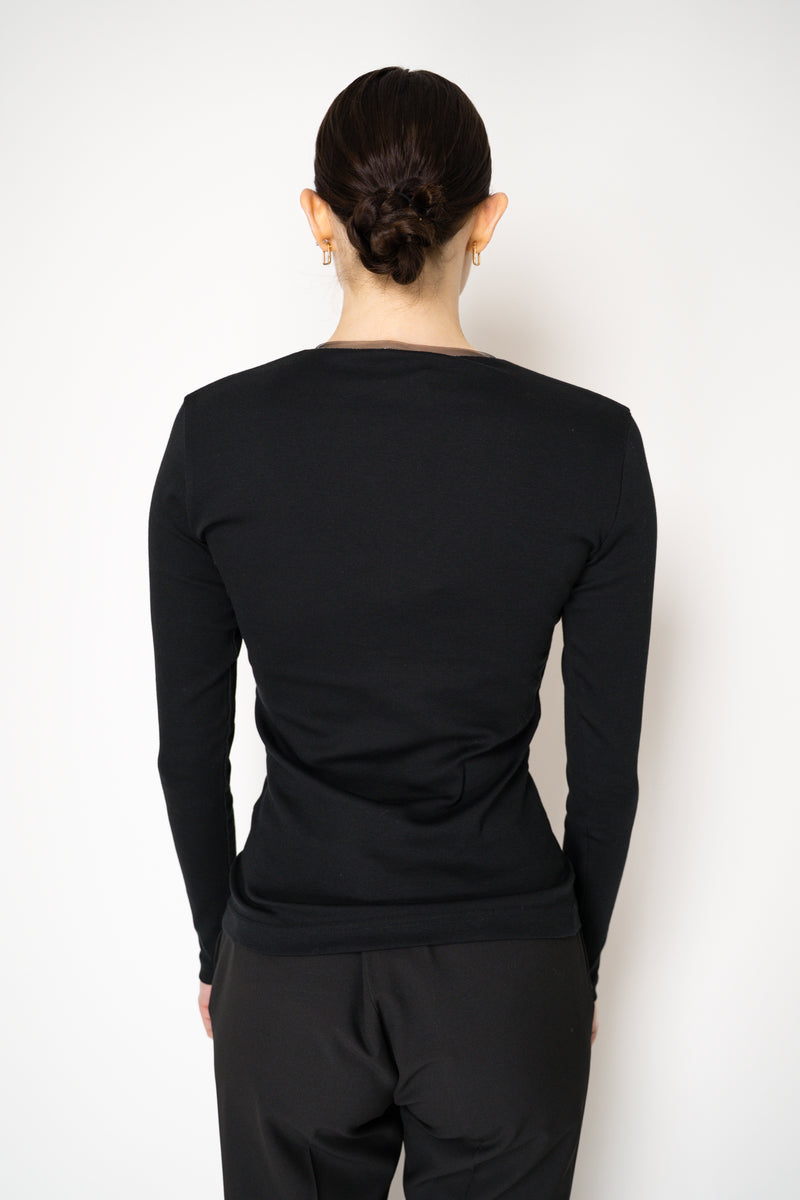 Fabiana Filippi Cotton Stretch V-neck Top in Black Vancouver. Shop Online or in Store.