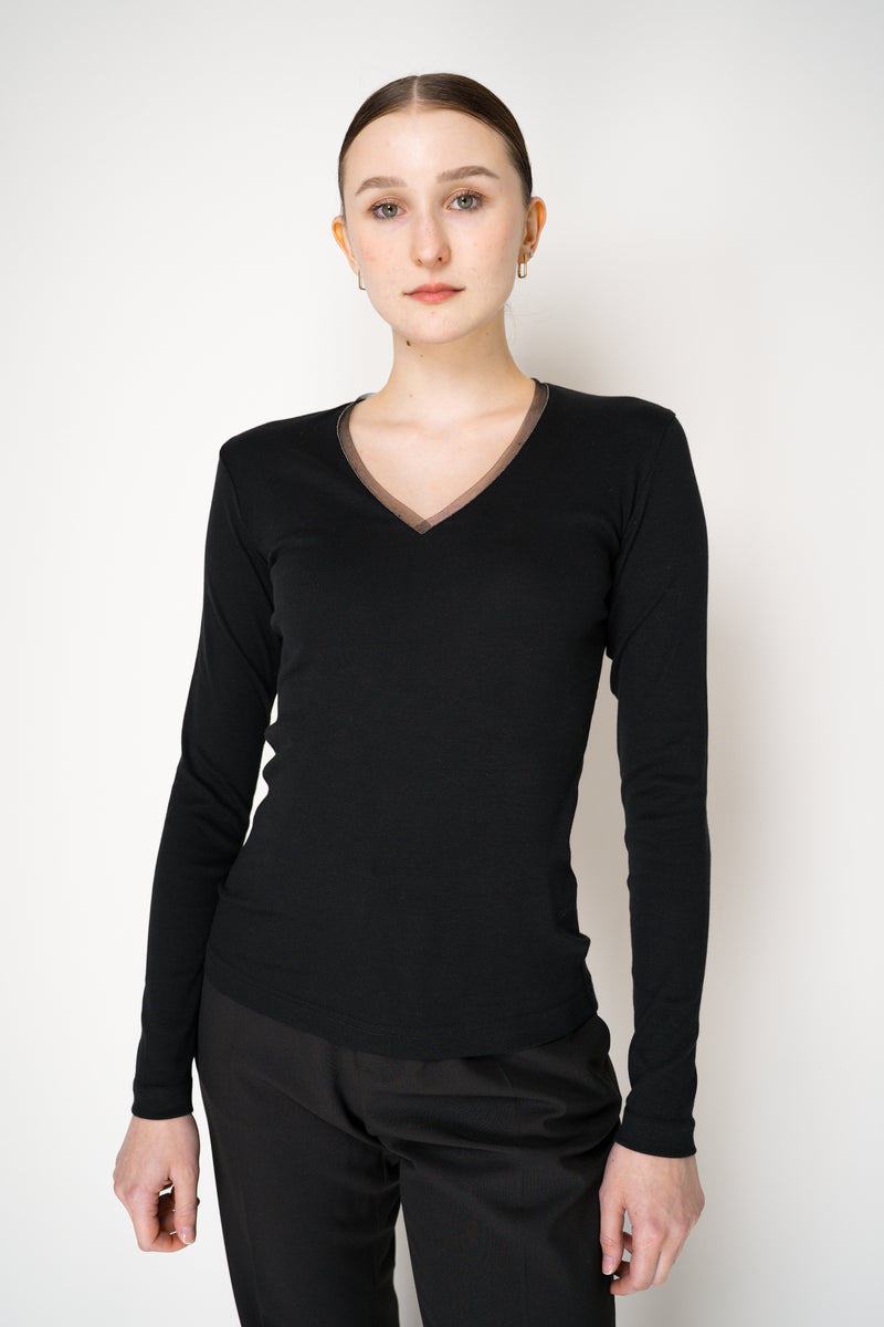 Fabiana Filippi Cotton Stretch V-neck Top in Black Vancouver. Shop Online or in Store.