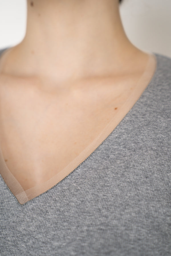 Fabiana Filippi Cotton Stretch V-neck Top in Grey Vancouver. Shop Online or in Store.