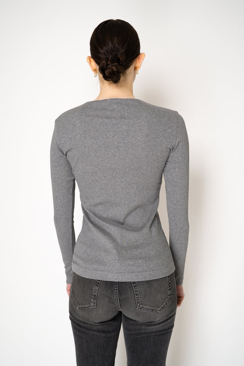 Fabiana Filippi Cotton Stretch V-neck Top in Grey Vancouver. Shop Online or in Store.