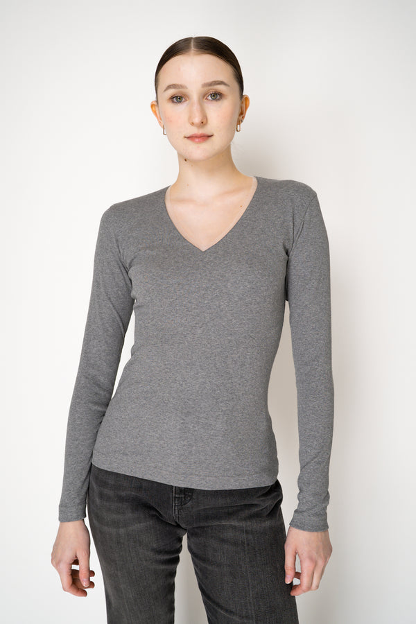 Fabiana Filippi Cotton Stretch V-neck Top in Grey Vancouver. Shop Online or in Store.