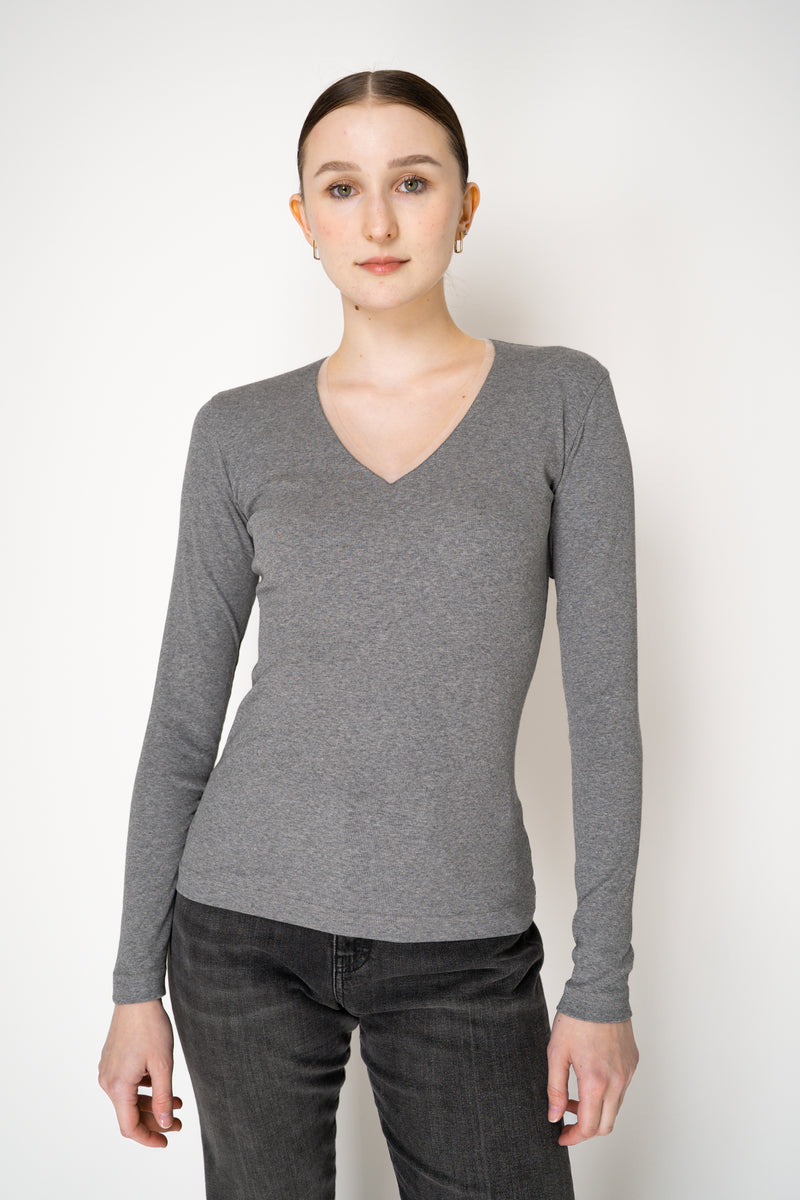 Fabiana Filippi Cotton Stretch V-neck Top in Grey Vancouver. Shop Online or in Store.