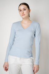 Fabiana Filippi Cotton Stretch V-neck Top in Light Blue Vancouver. Shop Online or in Store.