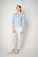 Fabiana Filippi Cotton Stretch V-neck Top in Light Blue Vancouver. Shop Online or in Store.